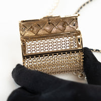 Pre-Loved Chanel™ Gold Tone Faux Pearl Flap Bag Necklace
