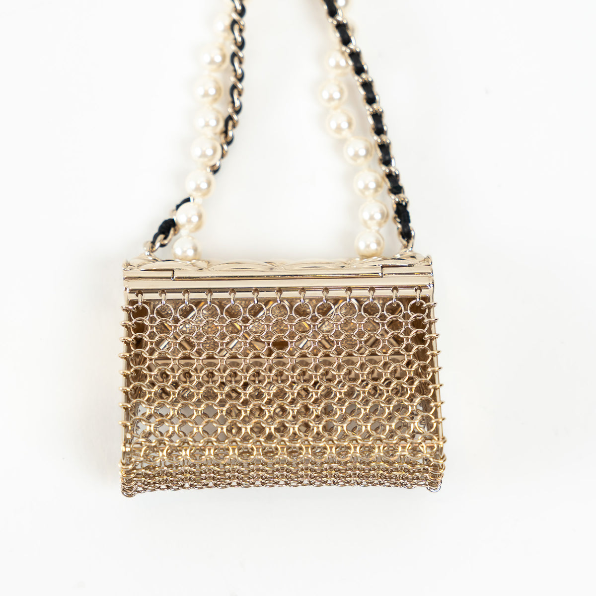 Pre-Loved Chanel™ Gold Tone Faux Pearl Flap Bag Necklace