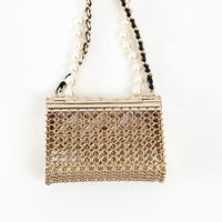 Pre-Loved Chanel™ Gold Tone Faux Pearl Flap Bag Necklace