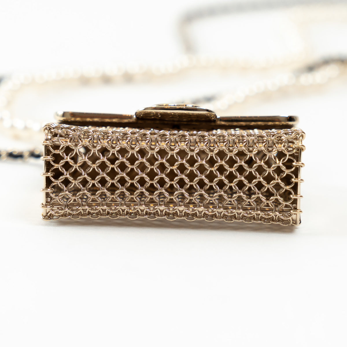 Pre-Loved Chanel™ Gold Tone Faux Pearl Flap Bag Necklace