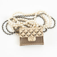 Pre-Loved Chanel™ Gold Tone Faux Pearl Flap Bag Necklace