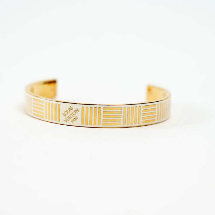 Louis Vuitton Gold Damier Print Enamel Bracelet Size M