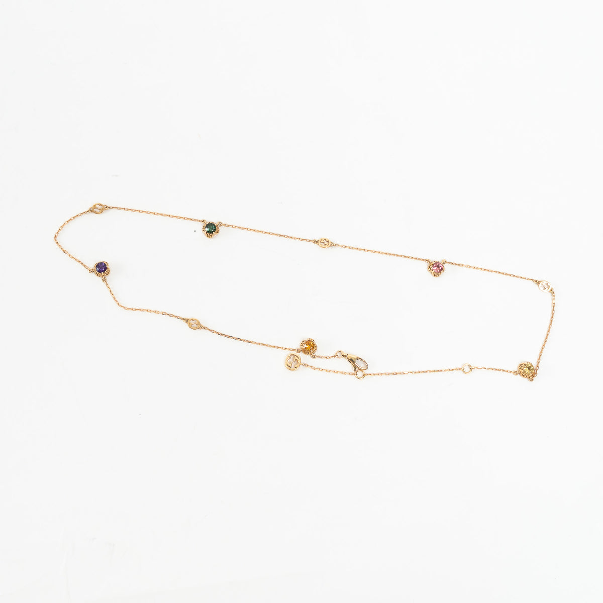 Gucci 18k Yellow Gold Interlocking G Necklace with Gemstones