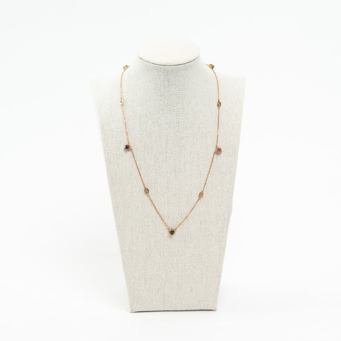 Gucci 18k Yellow Gold Interlocking G Necklace with Gemstones