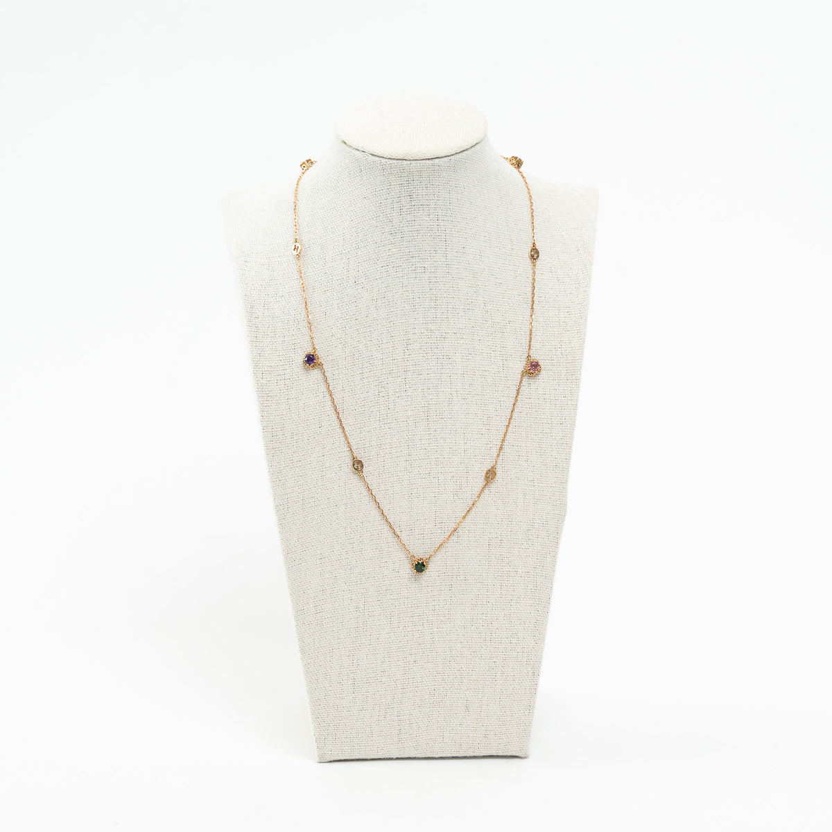 Gucci 18k Yellow Gold Interlocking G Necklace with Gemstones