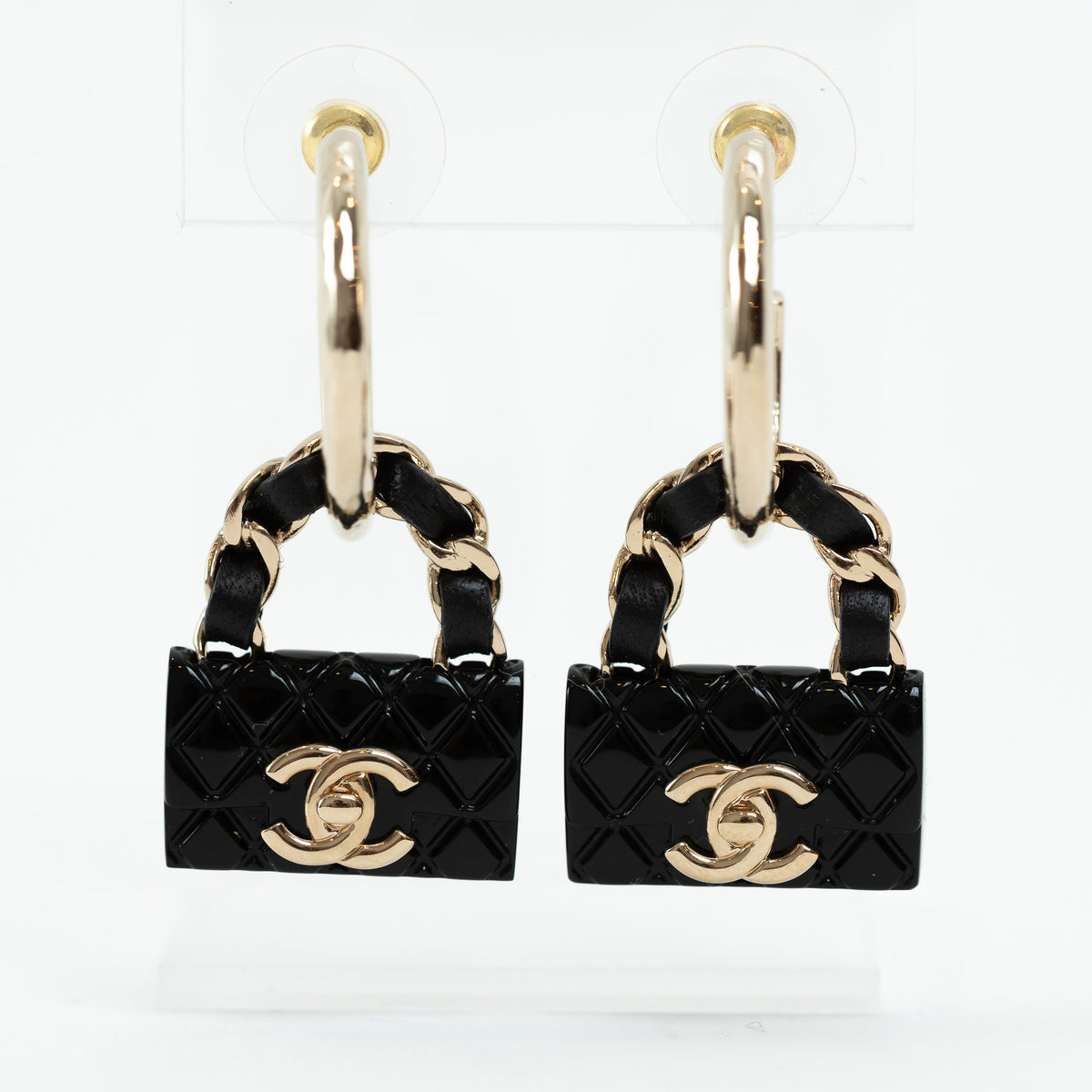 Pre-Loved Chanel™ Gold Tone Black Flap Bag Earring