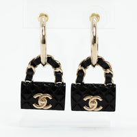 Pre-Loved Chanel™ Gold Tone Black Flap Bag Earring