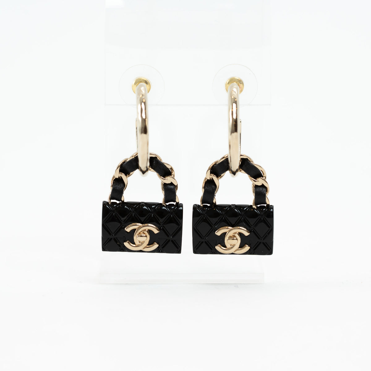Pre-Loved Chanel™ Gold Tone Black Flap Bag Earring