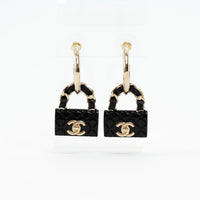 Pre-Loved Chanel™ Gold Tone Black Flap Bag Earring