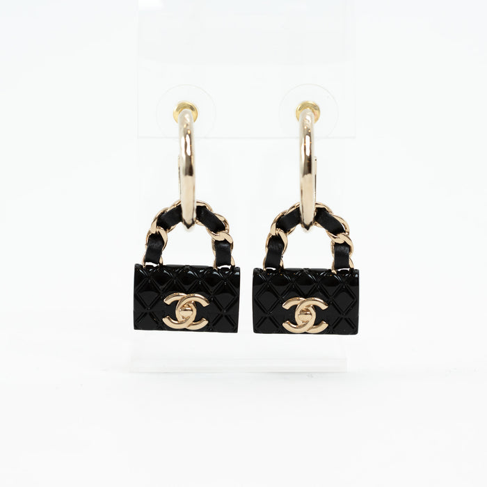 Pre-Loved Chanel™ Gold Tone Black Flap Bag Earring