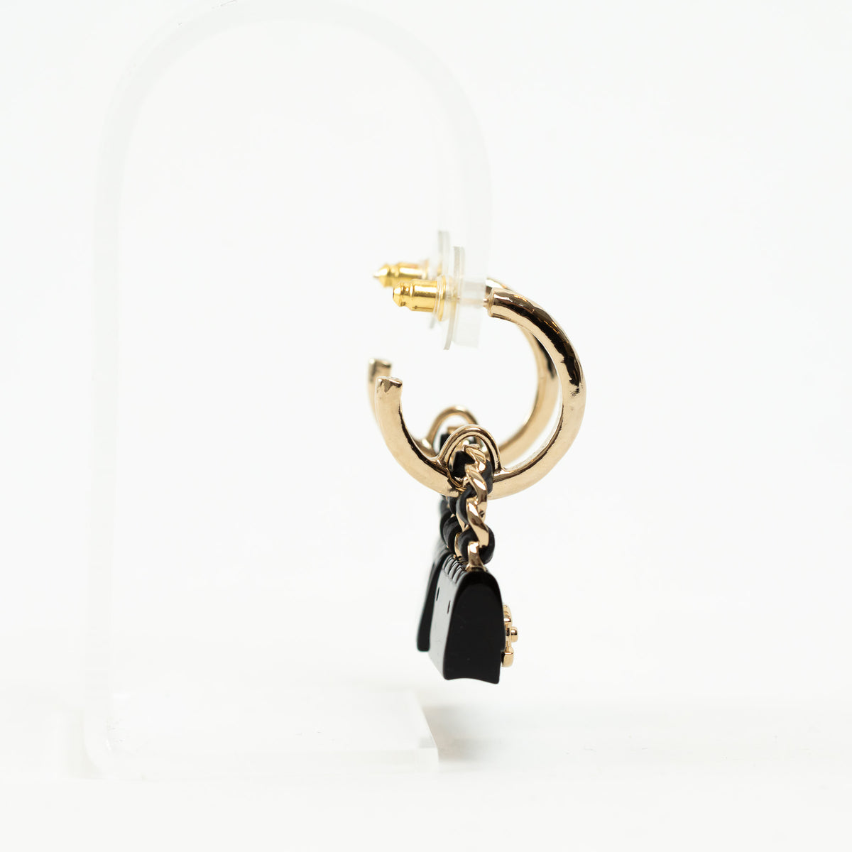 Pre-Loved Chanel™ Gold Tone Black Flap Bag Earring