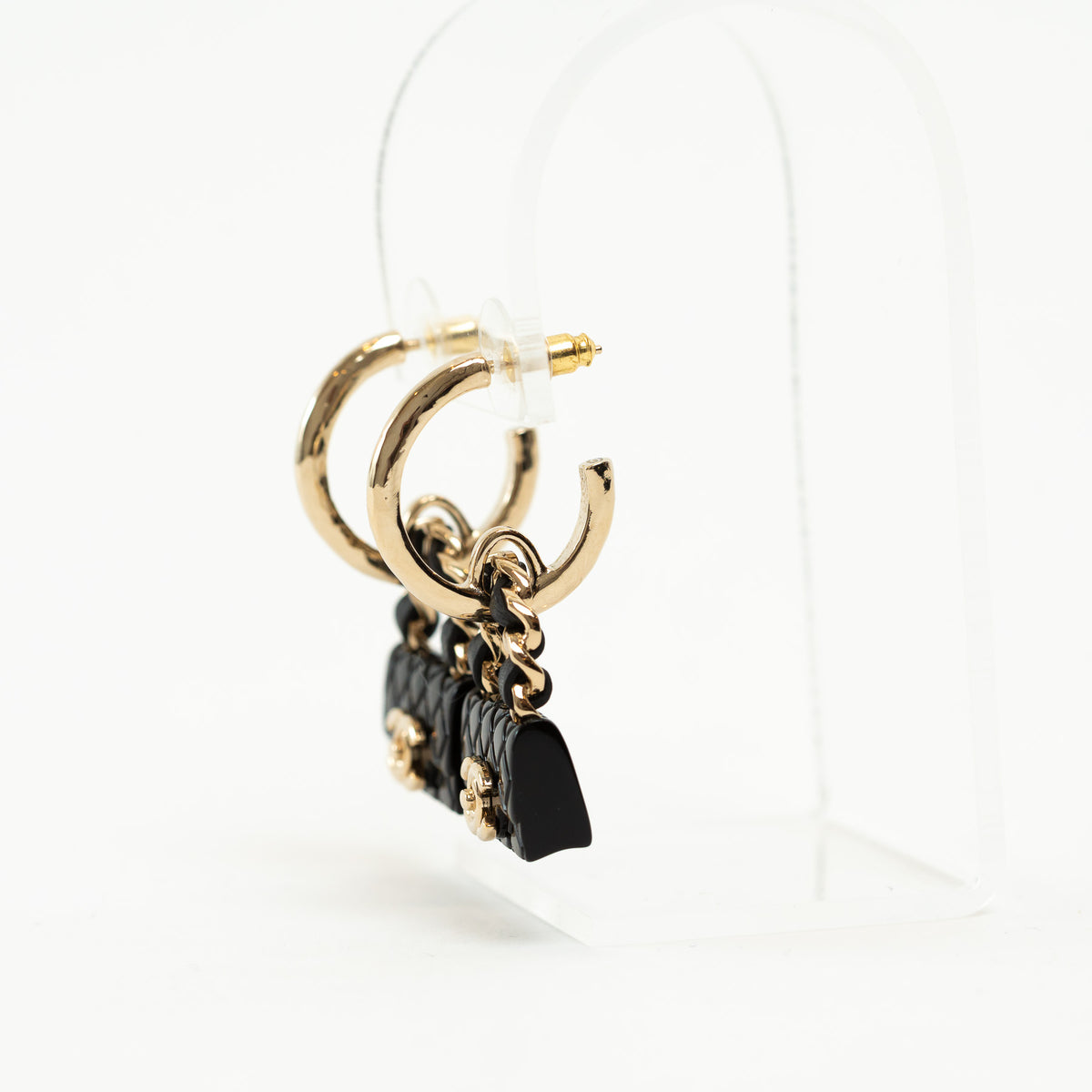Pre-Loved Chanel™ Gold Tone Black Flap Bag Earring