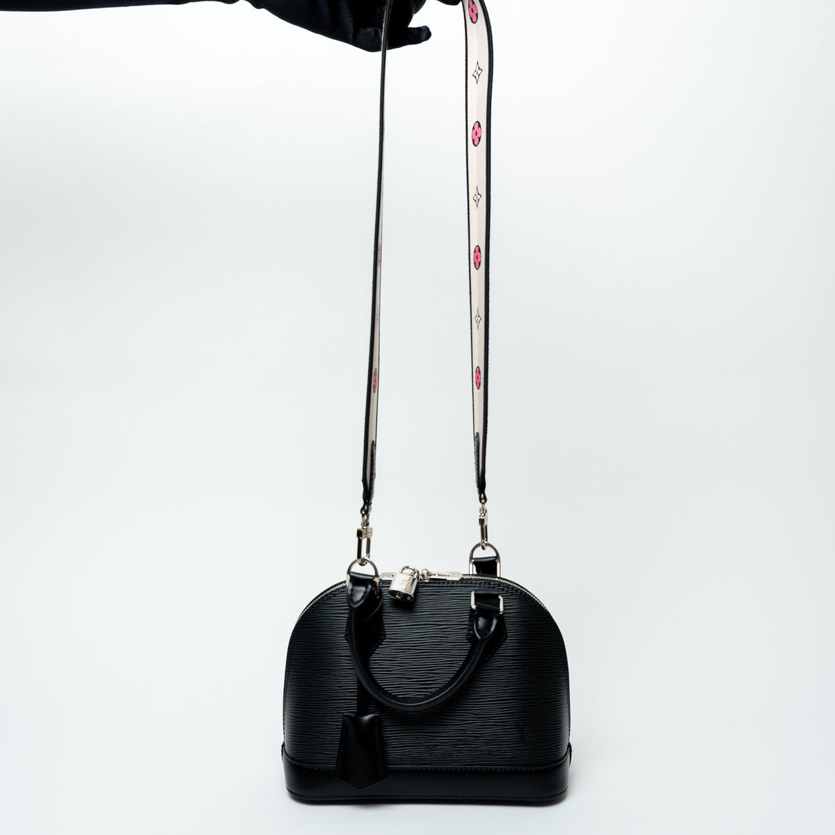 Louis Vuitton Black Epi Leather BB Alma Handbag with Guitar Strap