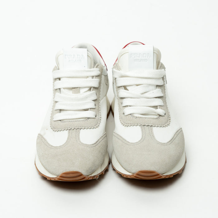 Prada Suede and Textile Sneakers with Red Details Size 35.5