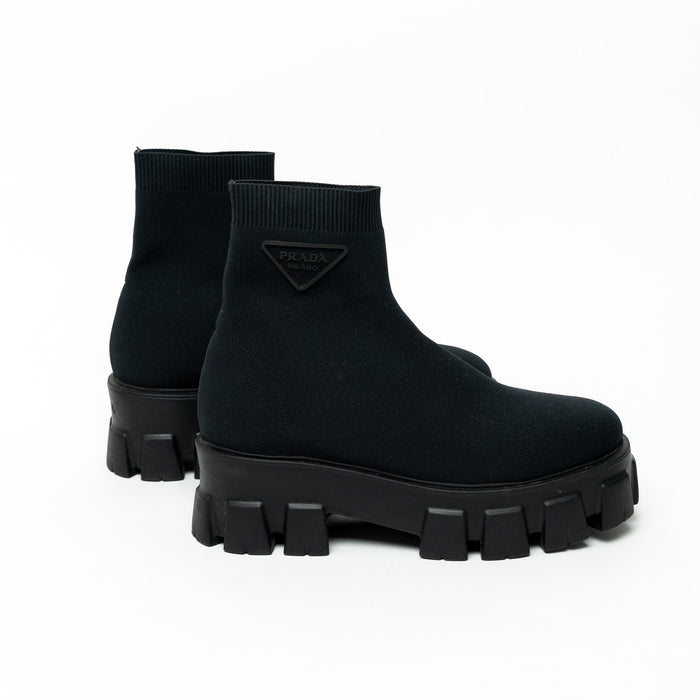 Prada Monolith Black Textile Sock Boots Size 36.5