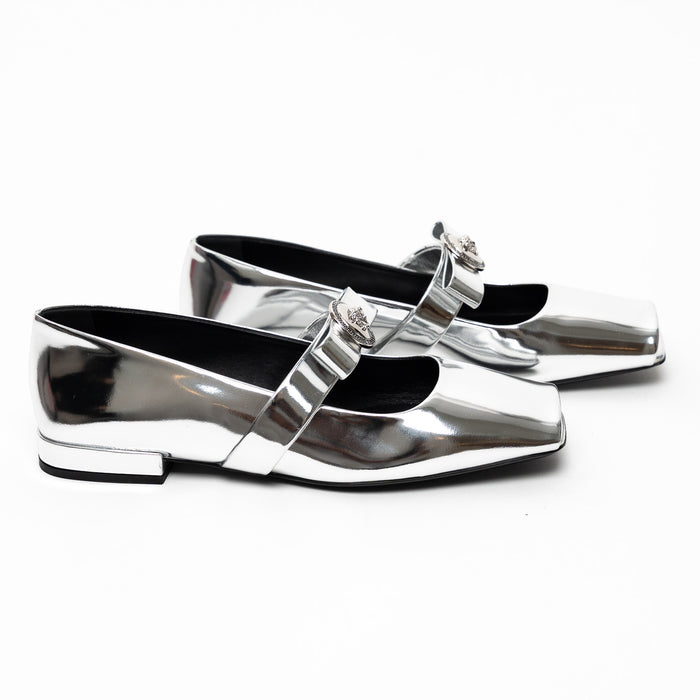 Versace Metallic Silver Flats With Peep Toe Size 39