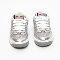 Gucci Metallic Silver Fabric and Leather GG Supreme Sneakers Size 37