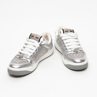 Gucci Metallic Silver Fabric and Leather GG Supreme Sneakers Size 37