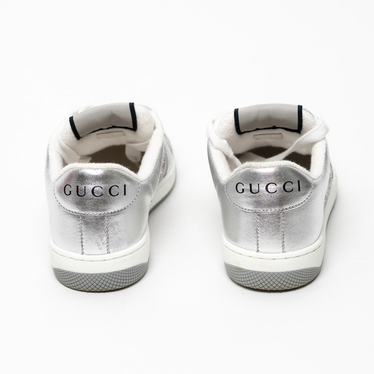 Gucci Metallic Silver Fabric and Leather GG Supreme Sneakers Size 37
