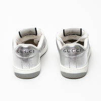 Gucci Metallic Silver Fabric and Leather GG Supreme Sneakers Size 37