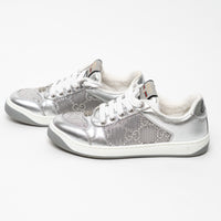 Gucci Metallic Silver Fabric and Leather GG Supreme Sneakers Size 37