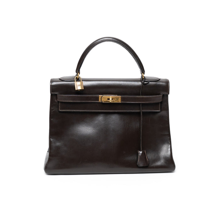 Hermes Brown Box Calf Leather Vintage Kelly 32