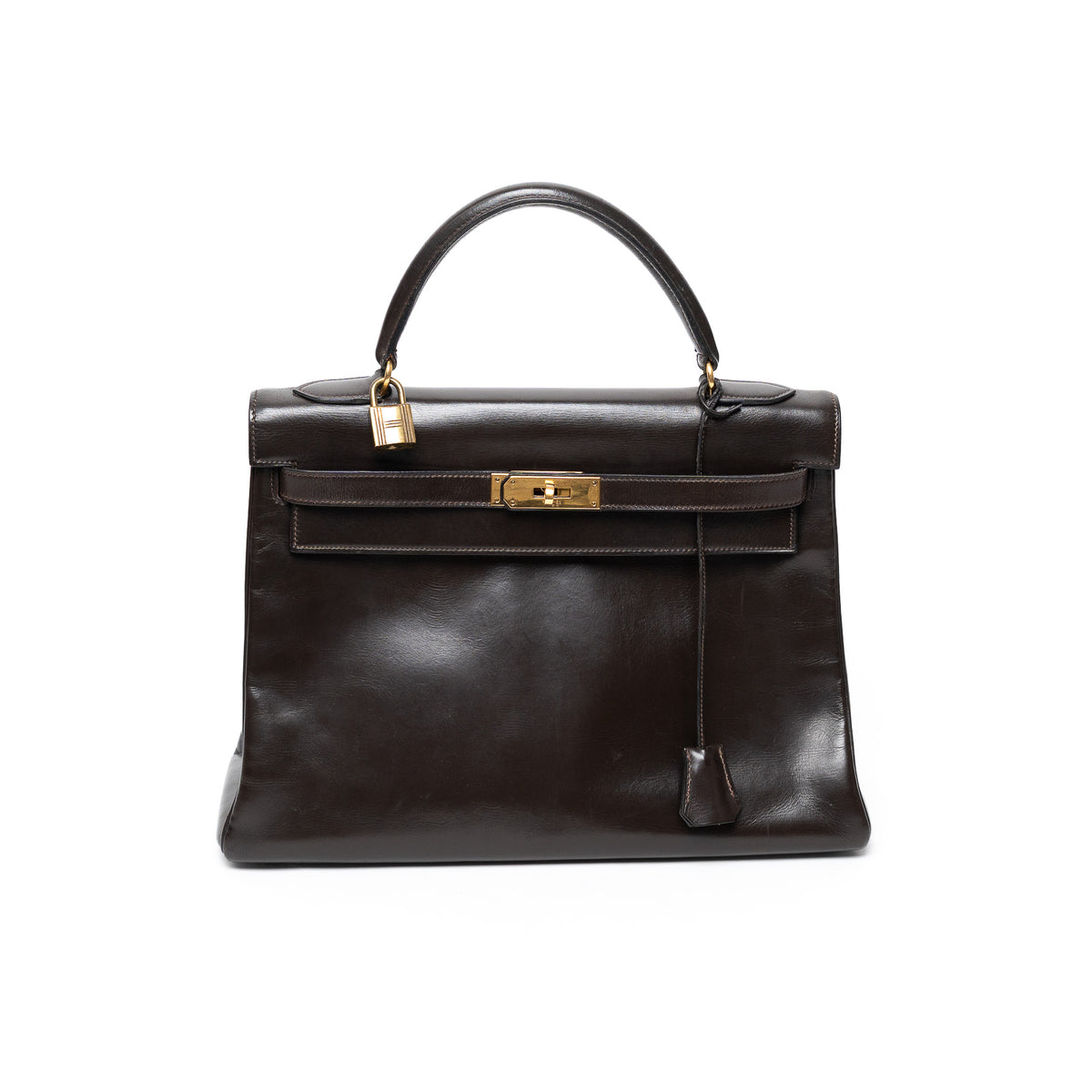 Hermes Brown Box Calf Leather Vintage Kelly 32