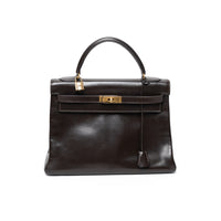 Hermes Brown Box Calf Leather Vintage Kelly 32