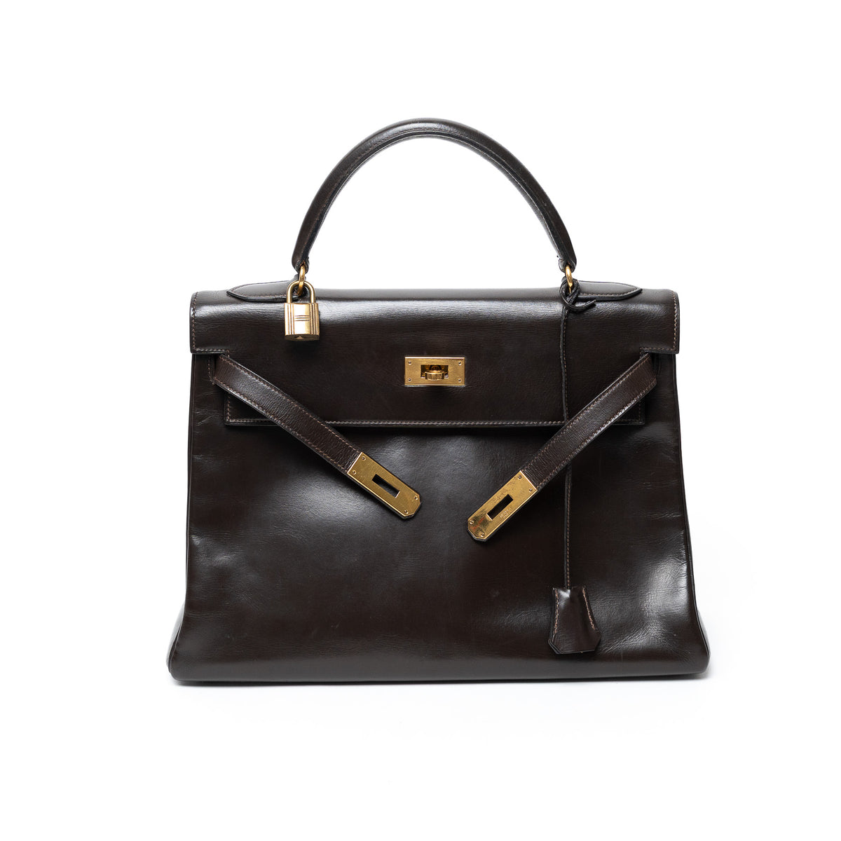 Hermes Brown Box Calf Leather Vintage Kelly 32