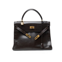 Hermes Brown Box Calf Leather Vintage Kelly 32