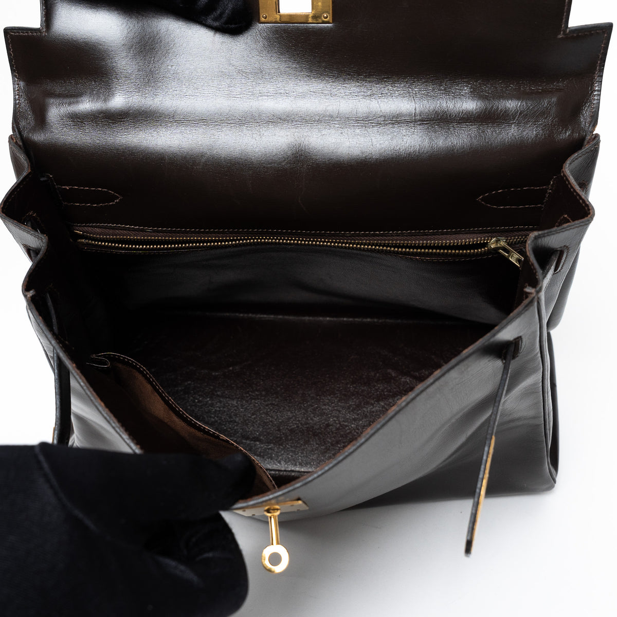 Hermes Brown Box Calf Leather Vintage Kelly 32