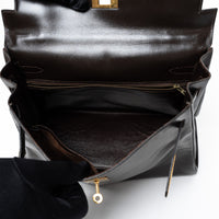 Hermes Brown Box Calf Leather Vintage Kelly 32