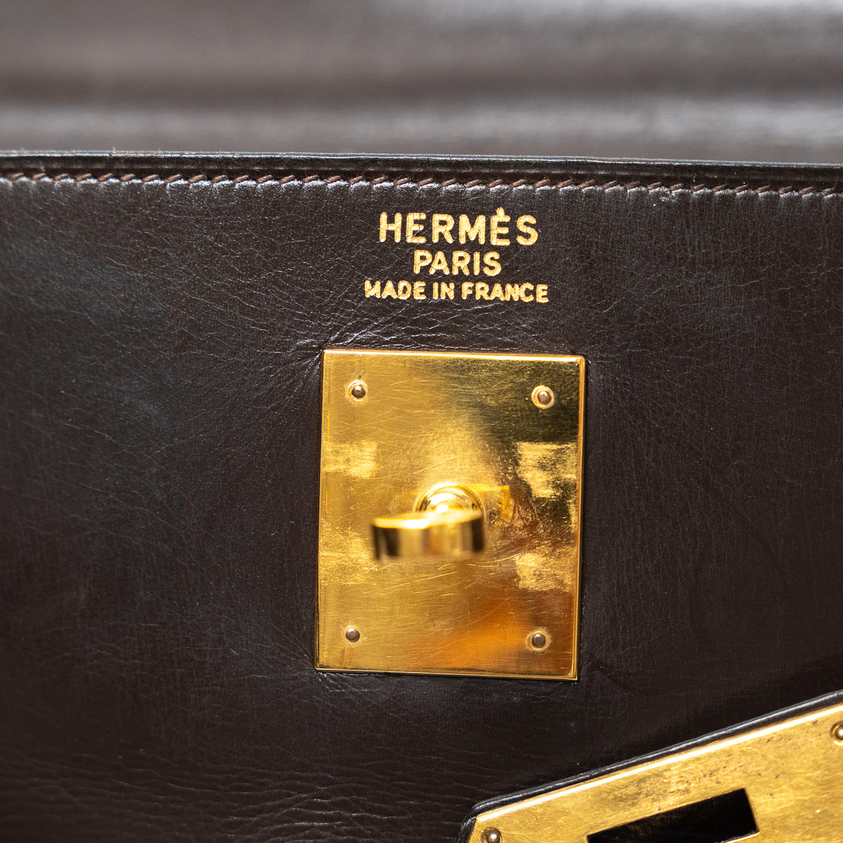 Hermes Brown Box Calf Leather Vintage Kelly 32