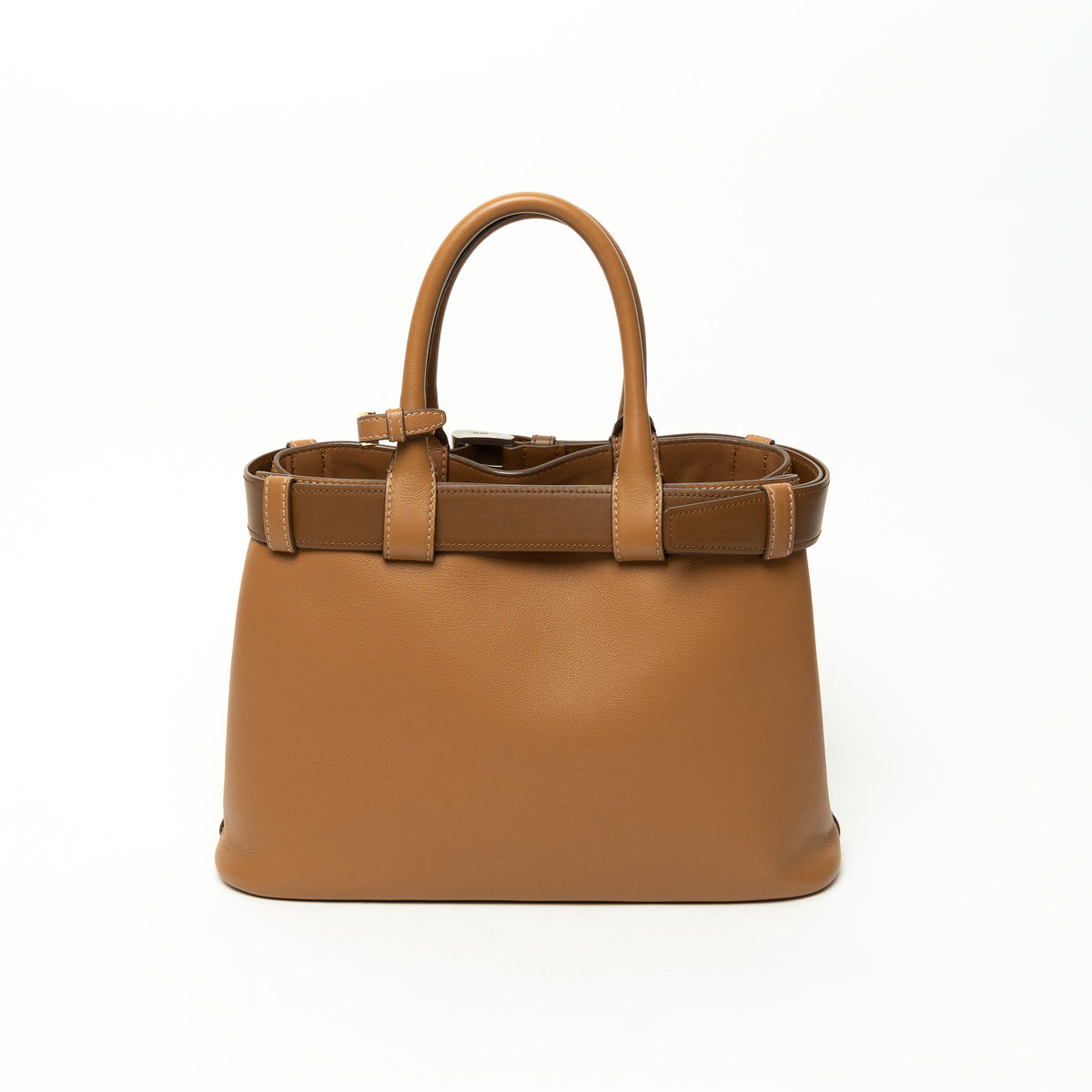 Prada Caramel Calfskin Leather Large Buckle Belt Handbag