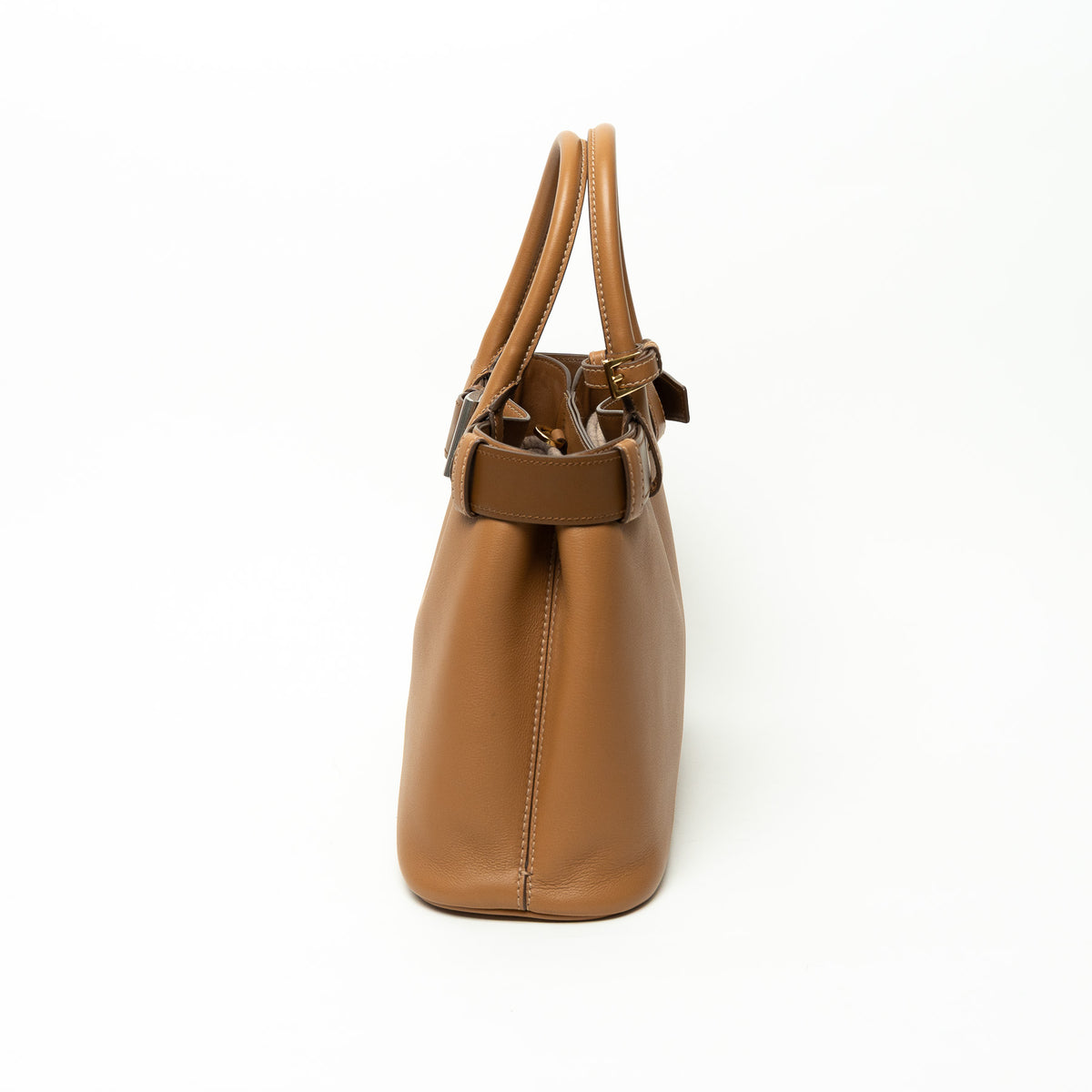 Prada Caramel Calfskin Leather Large Buckle Belt Handbag