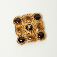 Pre-Loved Chanel™ Gold-Tone Amber Embellished Square Brooch