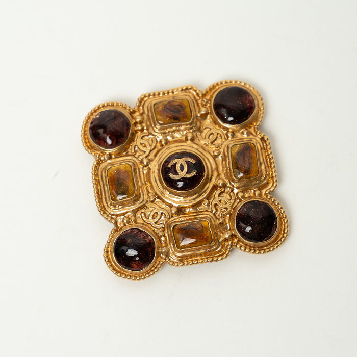 Pre-Loved Chanel™ Gold-Tone Amber Embellished Square Brooch