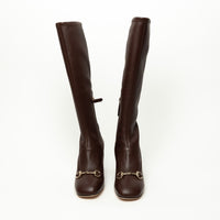 Gucci Brown Grained Leather Knee High Boot Size 38.5