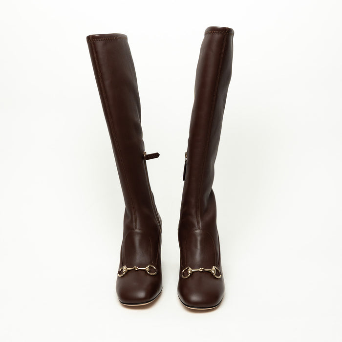 Gucci Brown Grained Leather Knee High Boot Size 38.5