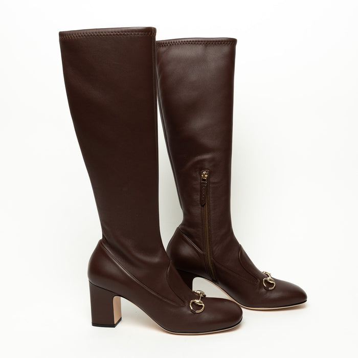 Gucci Brown Grained Leather Knee High Boot Size 38.5