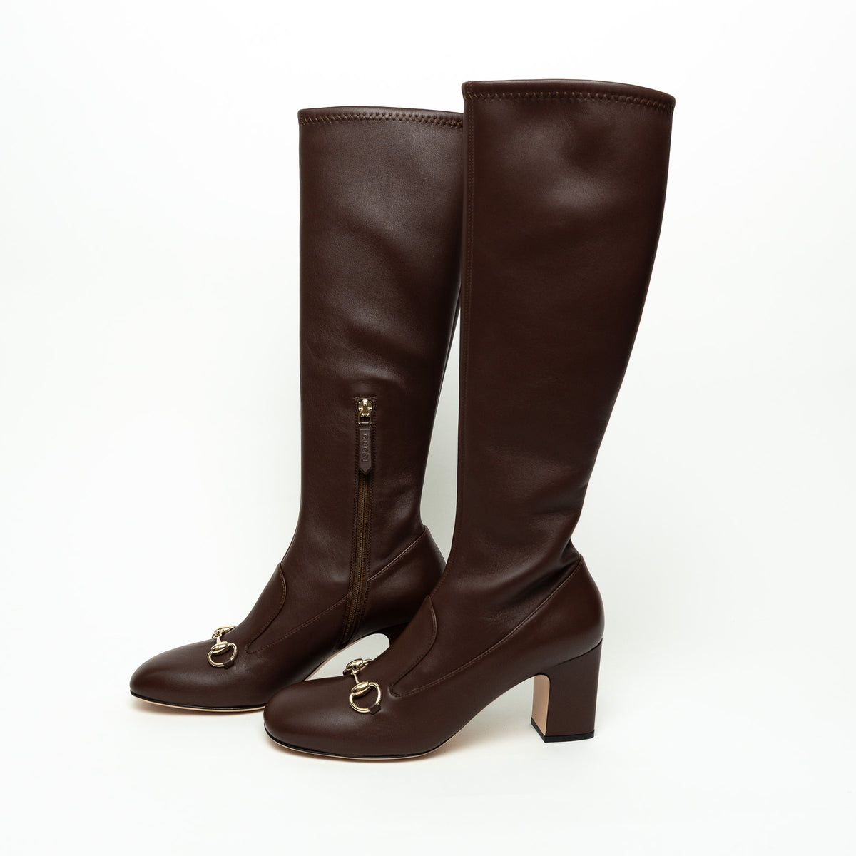 Gucci Brown Grained Leather Knee High Boot Size 38.5