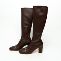 Gucci Brown Grained Leather Knee High Boot Size 38.5
