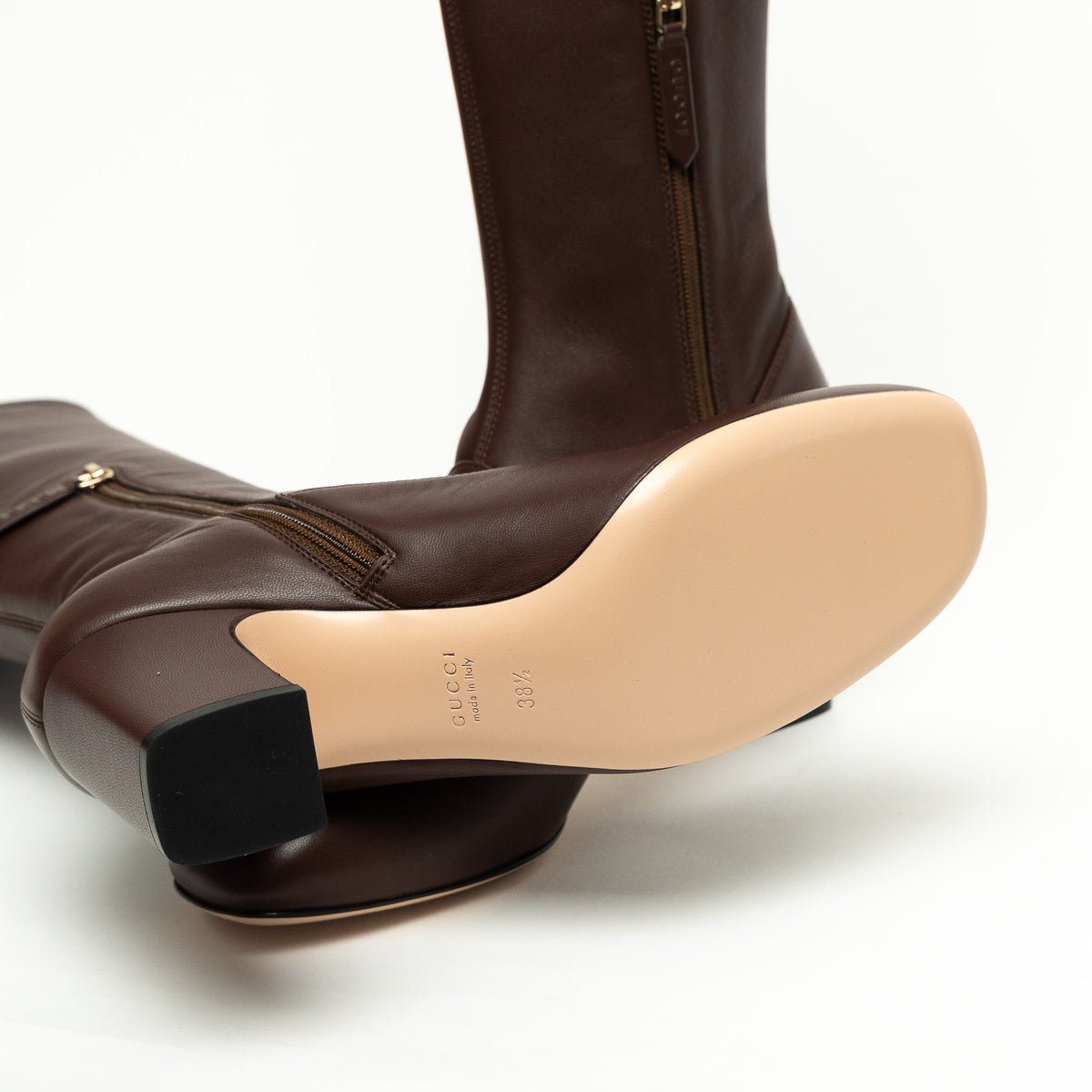 Gucci Brown Grained Leather Knee High Boot Size 38.5