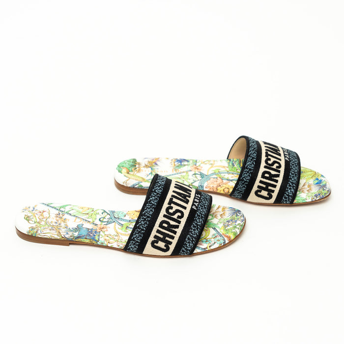 Dior White and Green Multicolor Floral Dway Sandals Size 36