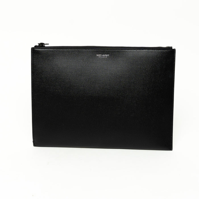 Saint Laurent Black Pebbled Leather Zip Top Pouch