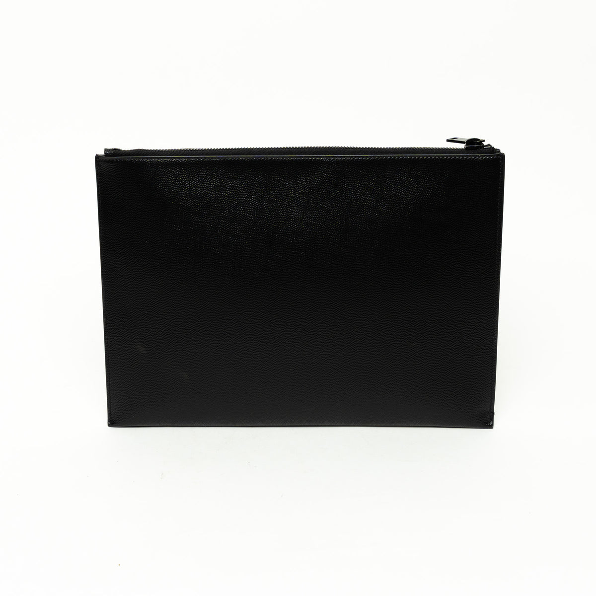 Saint Laurent Black Pebbled Leather Zip Top Pouch