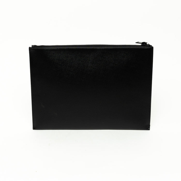 Saint Laurent Black Pebbled Leather Zip Top Pouch