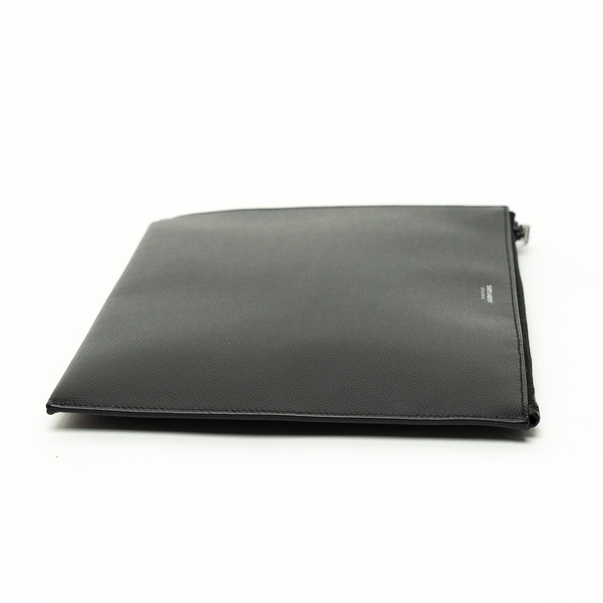 Saint Laurent Black Pebbled Leather Zip Top Pouch