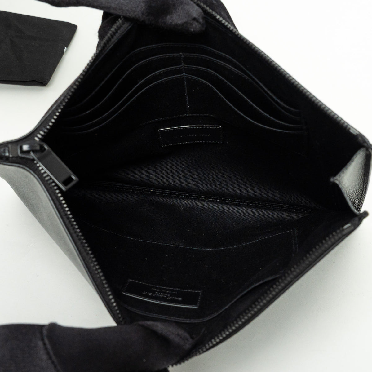 Saint Laurent Black Pebbled Leather Zip Top Pouch