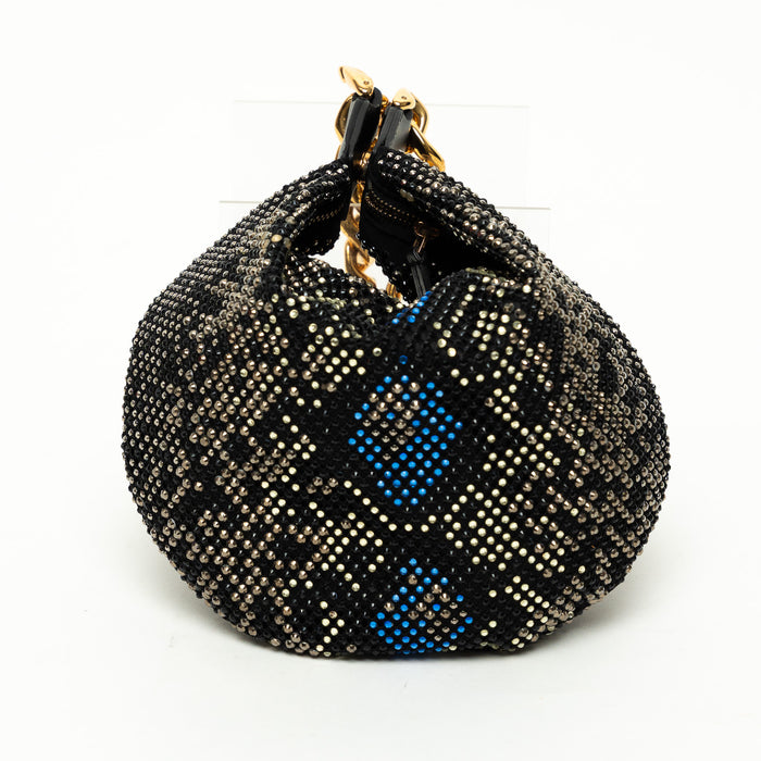 Versace Black Textile Multicolor Sequin Python Pattern Hobo Bag